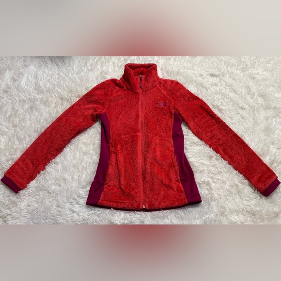 The North Face Jacket Womens S Red Pink Tech Osito Full Zip Fleece Cozy Furry - Picture 1 of 12